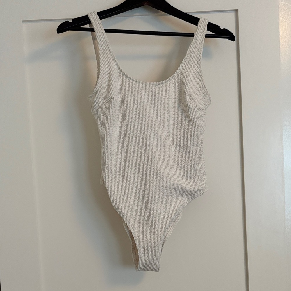 H&M Cream Textured One Piece Swimsuit